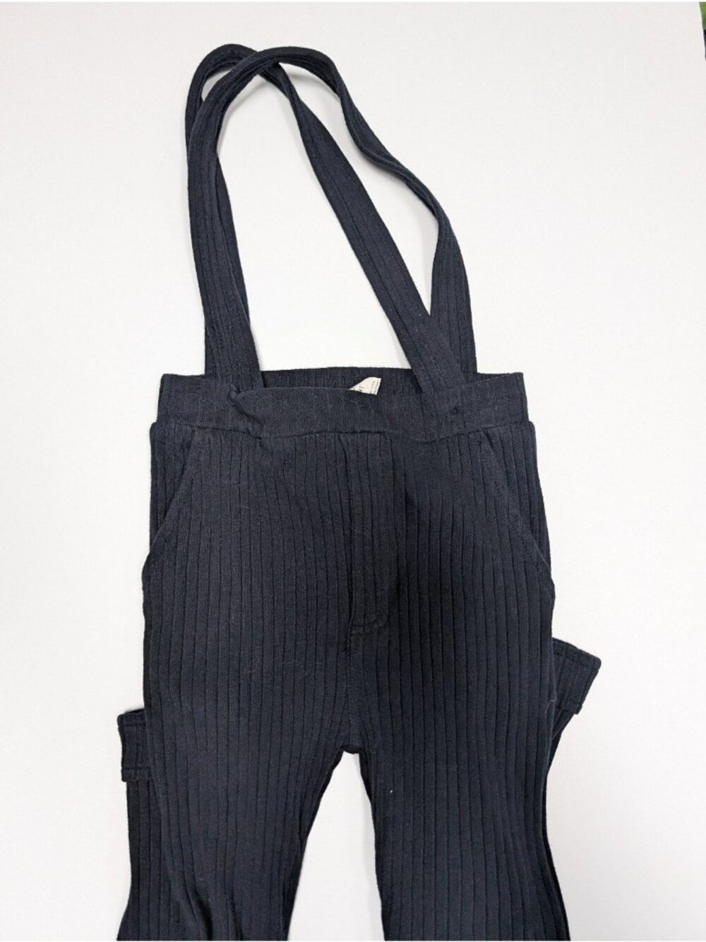 Kate Quinn Organic Cotton Wide Rib Black Suspenders Pants 4T